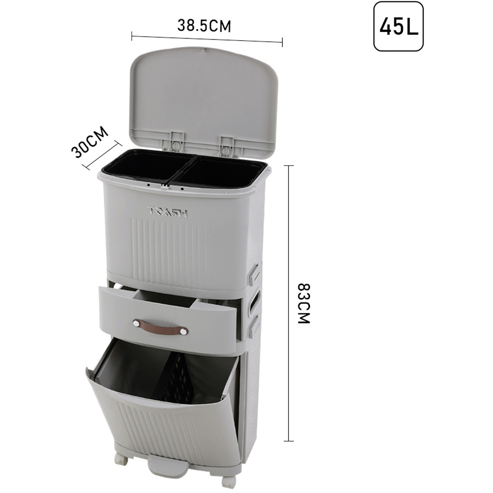 Living and Home 3 Tier Grey Dry Wet Dual Inner Bucket Trash Bin 45L Image 7