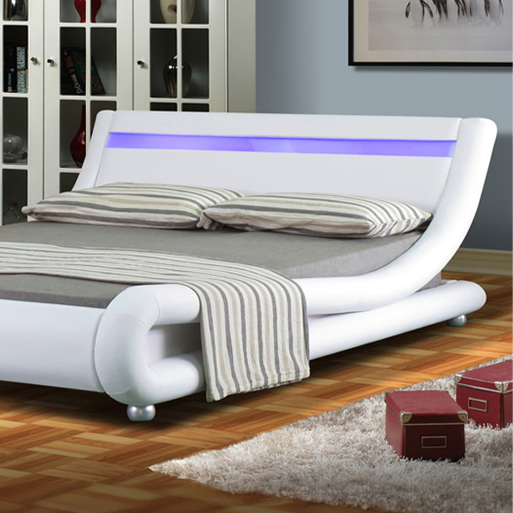 Brooklyn Italian Designer King Size White Faux Leather LED Bed Frame Image 2