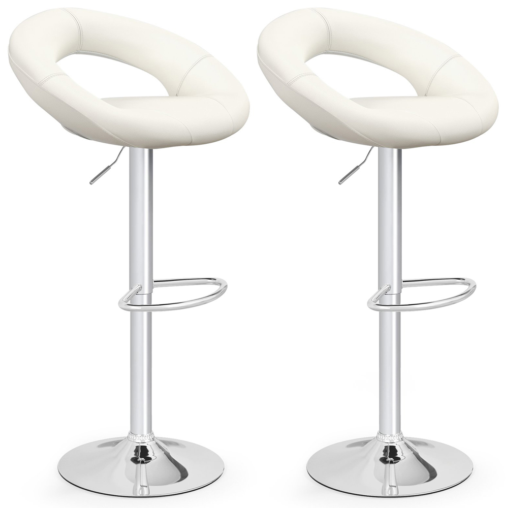 Costway White Height Adjustable Swivel Bar Stool Set of 2 Image 2