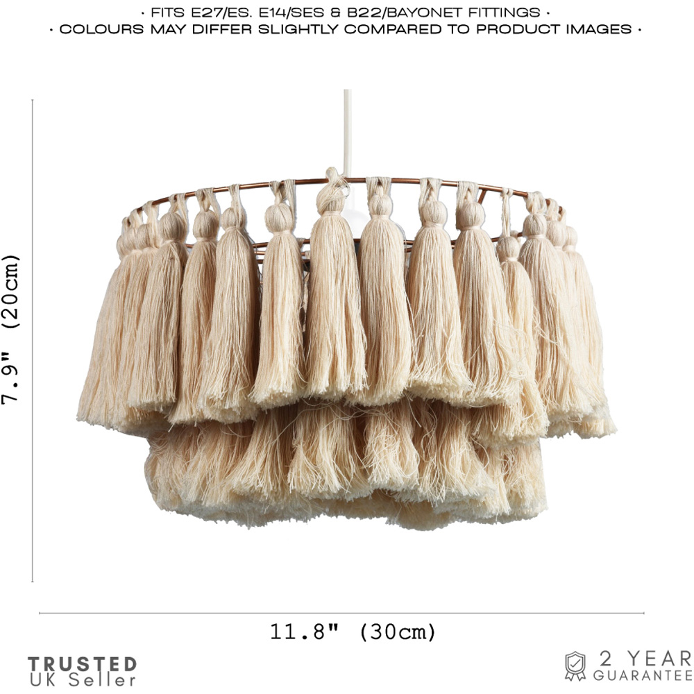 Happy Homewares Rose Gold Frame Shabby Chic Double Tier Cotton Tassels Pendant Shade Image 8