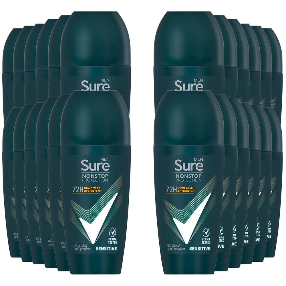 Sure Men Sensitive 72H Nonstop Protection Anti-Perspirant Roll On Deodorant 50ml 24 Pack Image 1