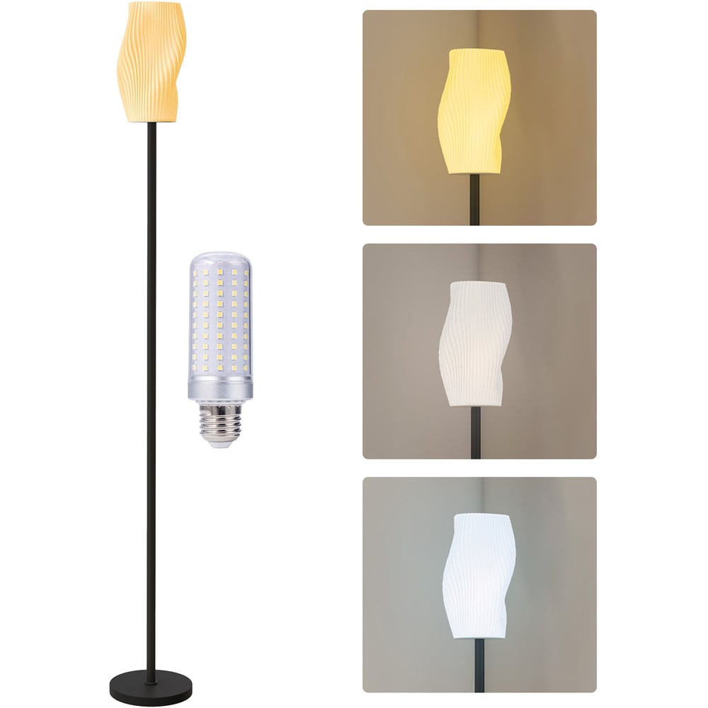 HOMCOM White 3D Printed Flowing Curve Shade Black Floor Lamp with 3 Colour Temperature Image 3