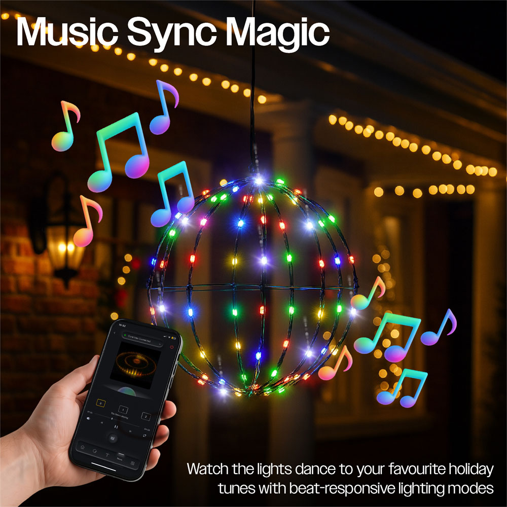 Xmas Haus Black RGB Mini Seed LED Smart Foldable Ball Light with Remote 30cm Image 5