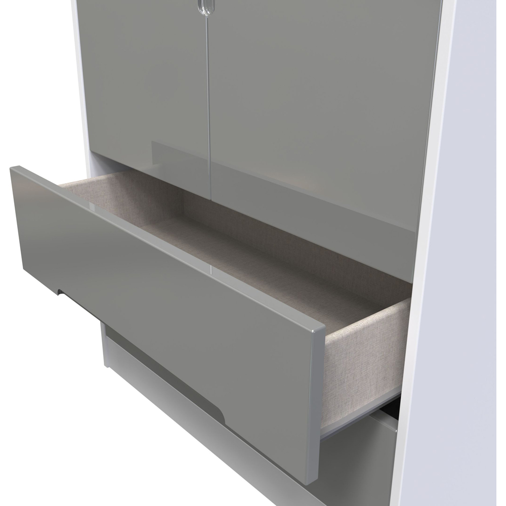 Crowndale Monaco 2 Door 2 Drawer Grey Gloss and White Tall Wardrobe Ready Assembled Image 7