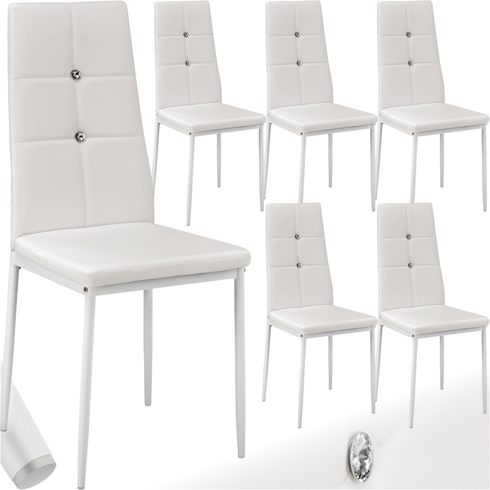 tectake Set of 6 White Rhinestone Highlight Dining Chairs Image 2