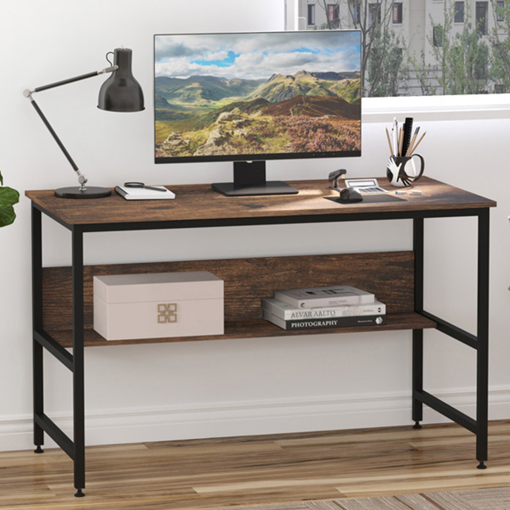 Portland Adjustable Study Metal Desk Brown and Black Image 1