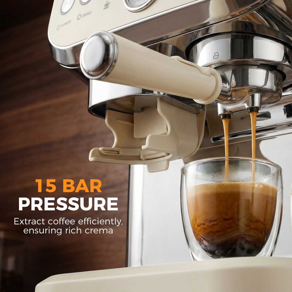 HOMCOM Bean to Cup 800-197V70CW Cream White Coffee Machine with Integrated Bean Grinder Image 5