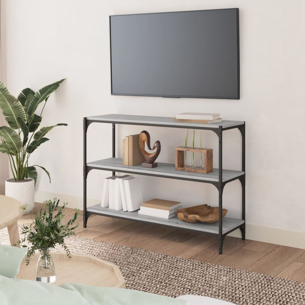 vidaXL 3 Shelf Grey Sonoma Wood and Steel Wide Bookcase Image 7