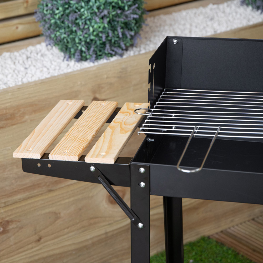 Samuel Alexander Black Rectangular Trolley Charcoal BBQ Grill with Shelves and Wheels Image 3