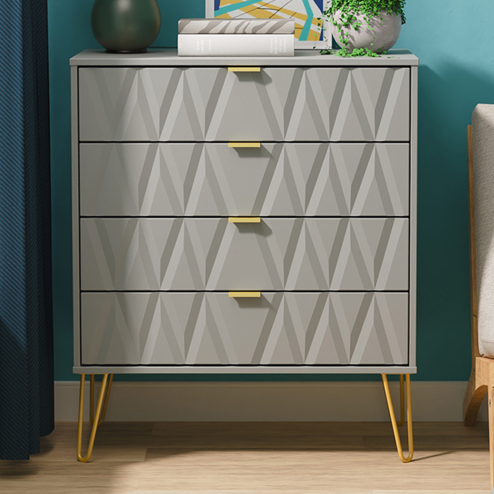 Crowndale Diamond 4 Drawer Dusk Grey Chest of Drawers Ready Assembled Image 1