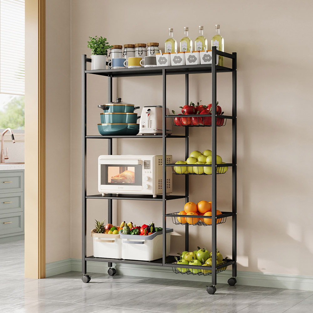 Living and Home 4-Tier Black Microwave Storage Rack on Wheel Image 7