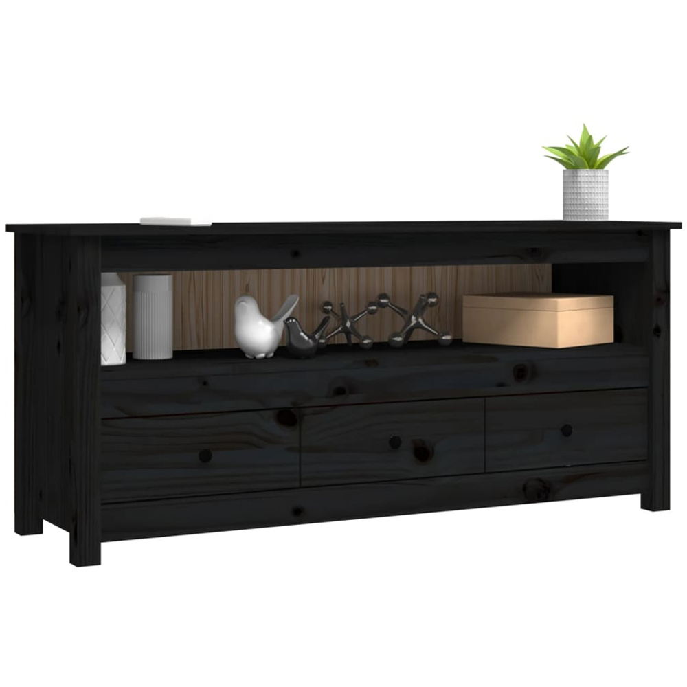 vidaXL 3 Drawer Single Shelf Black Solid Pine Wood TV Cabinet Image 3