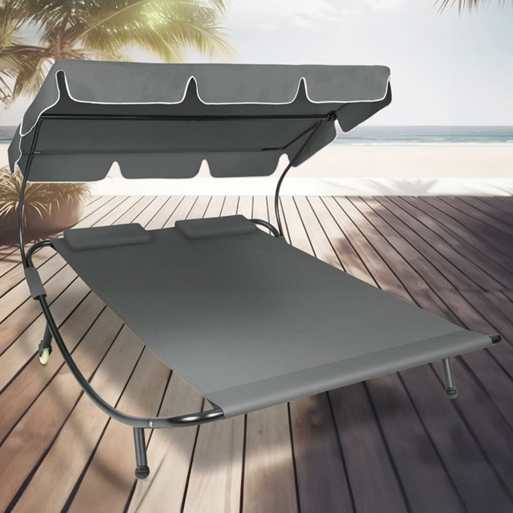 tectake Livorno 2 Seater Black and Grey Adjustable Sun Lounger with Wheels Image 1