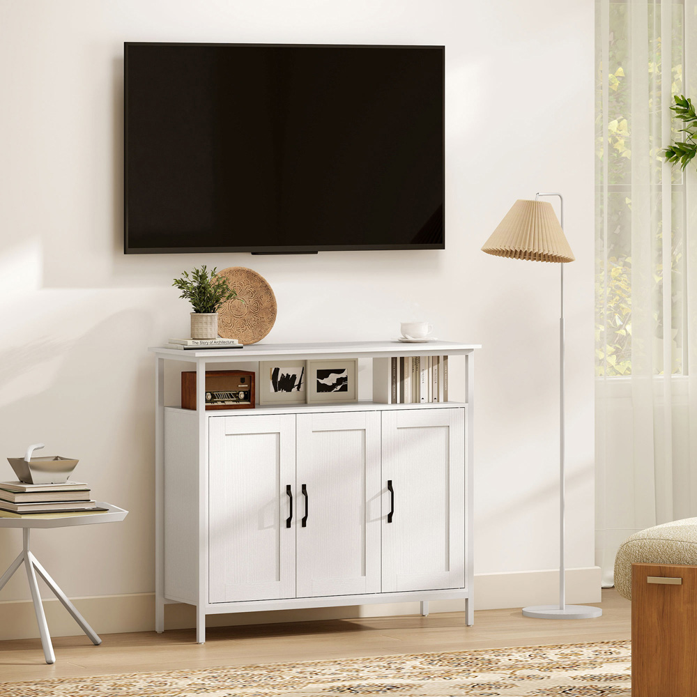 Portland 3 Door Single Shelf White Industrial Kitchen Sideboard Image 4