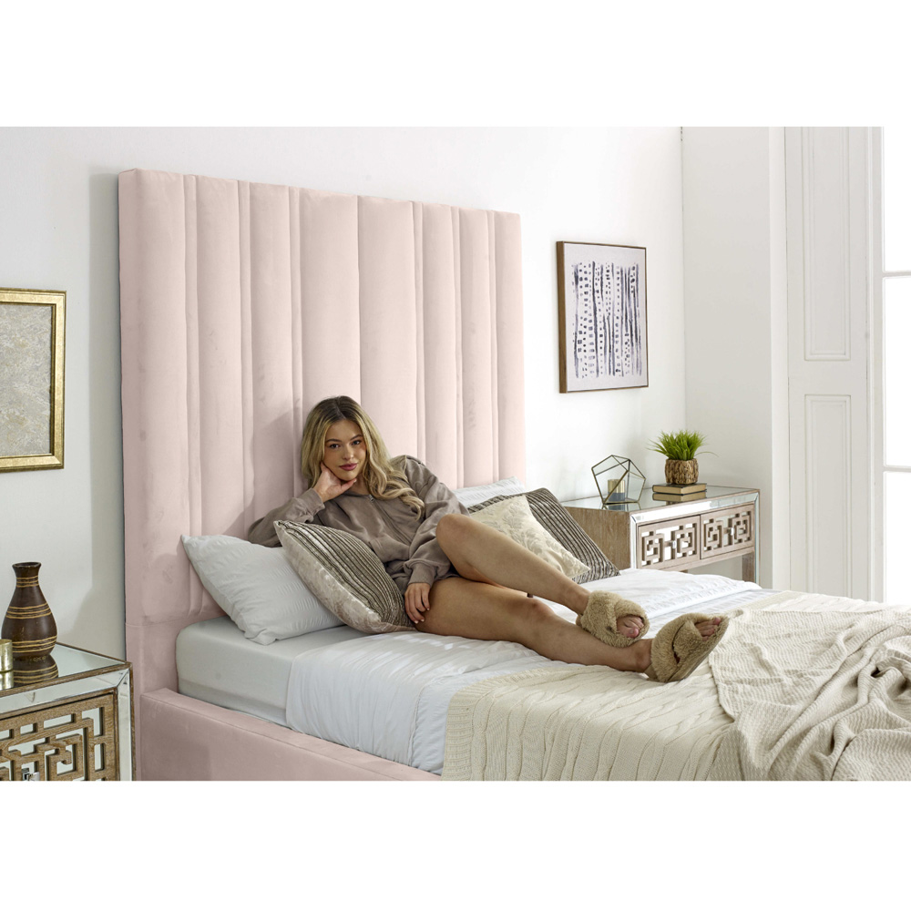 Eleganza Home Wilburn Single Pink Plush Velvet Bed Frame with Headboard Image 2