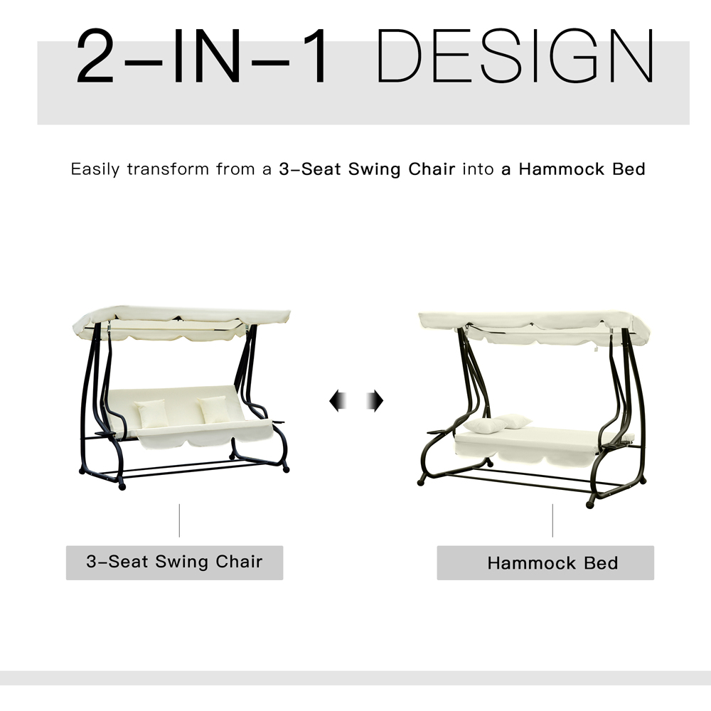 Outsunny 3 Seater Cream and White Convertible Swing Chair and Bed with Canopy Image 4