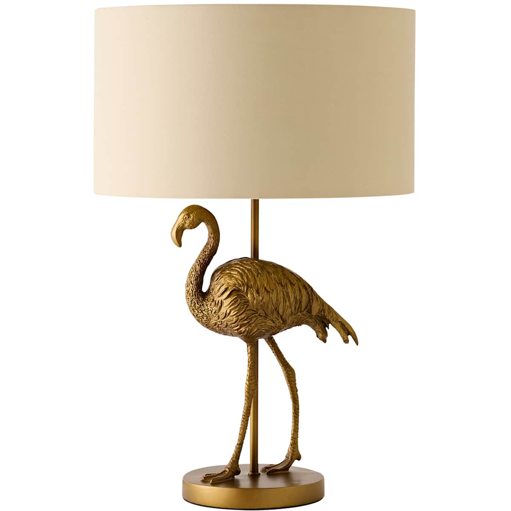 ValueLights Flo Flamingo Beige and Gold Inner Shade Bronze Table Lamp with Bulb Image 1