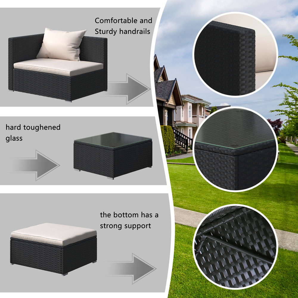 Rattrix 3 Seater Black Rattan Garden Furniture Set with Washable Cushions Image 3