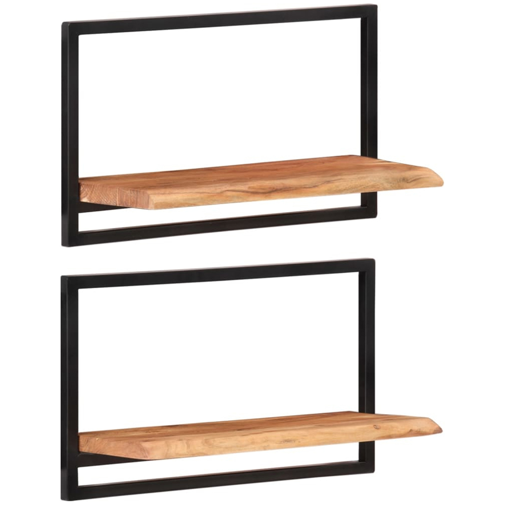 vidaXL 60cm Set of 2 Acacia Solid Wood and Steel Floating Wall Shelf Image 6