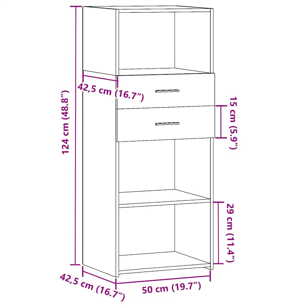 vidaXL 2 Drawer 3 Shelf Smoked Oak Highboard Image 9