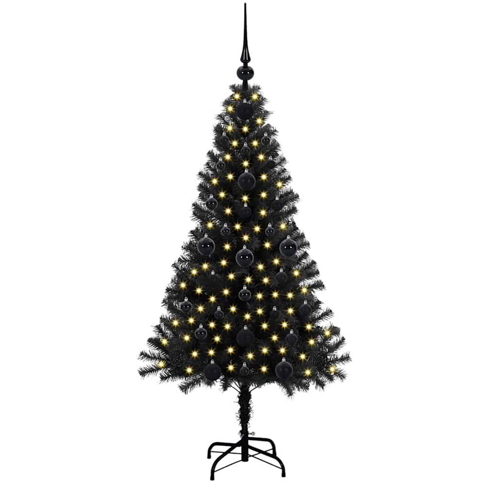 vidaXL Pre-Lit Black Bauble Black Artificial Christmas Tree 5ft Image 1