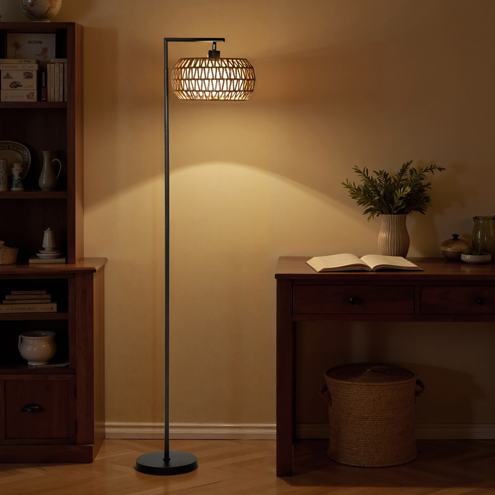 Portland Black Boho Dimmable LED Floor Lamp with Double Shade Image 4