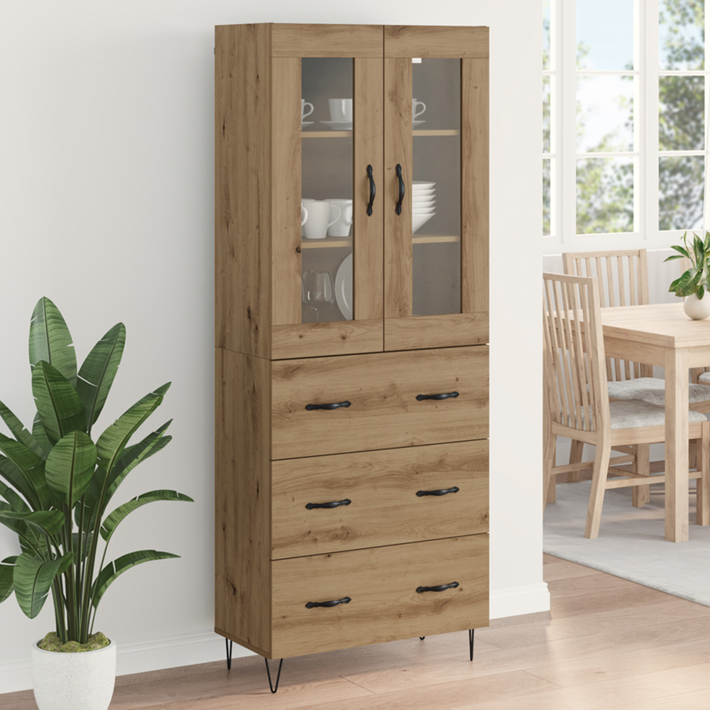 vidaXL 2 Glass Door 3 Drawer Artisan Wood Sideboard Image