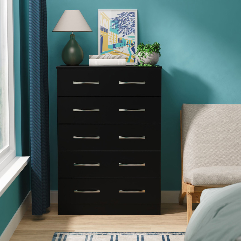 Crowndale Avon 5 Drawer Matt Black Chest of Drawers Ready Assembled Image 7