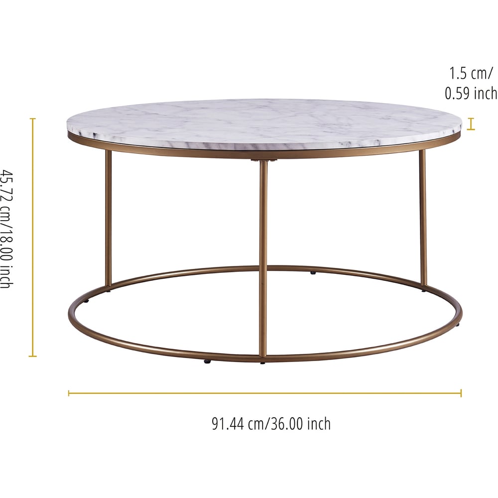 Teamson Home Marmo Faux Marble and Brass Modern Marble Look Round Coffee Table Image 7