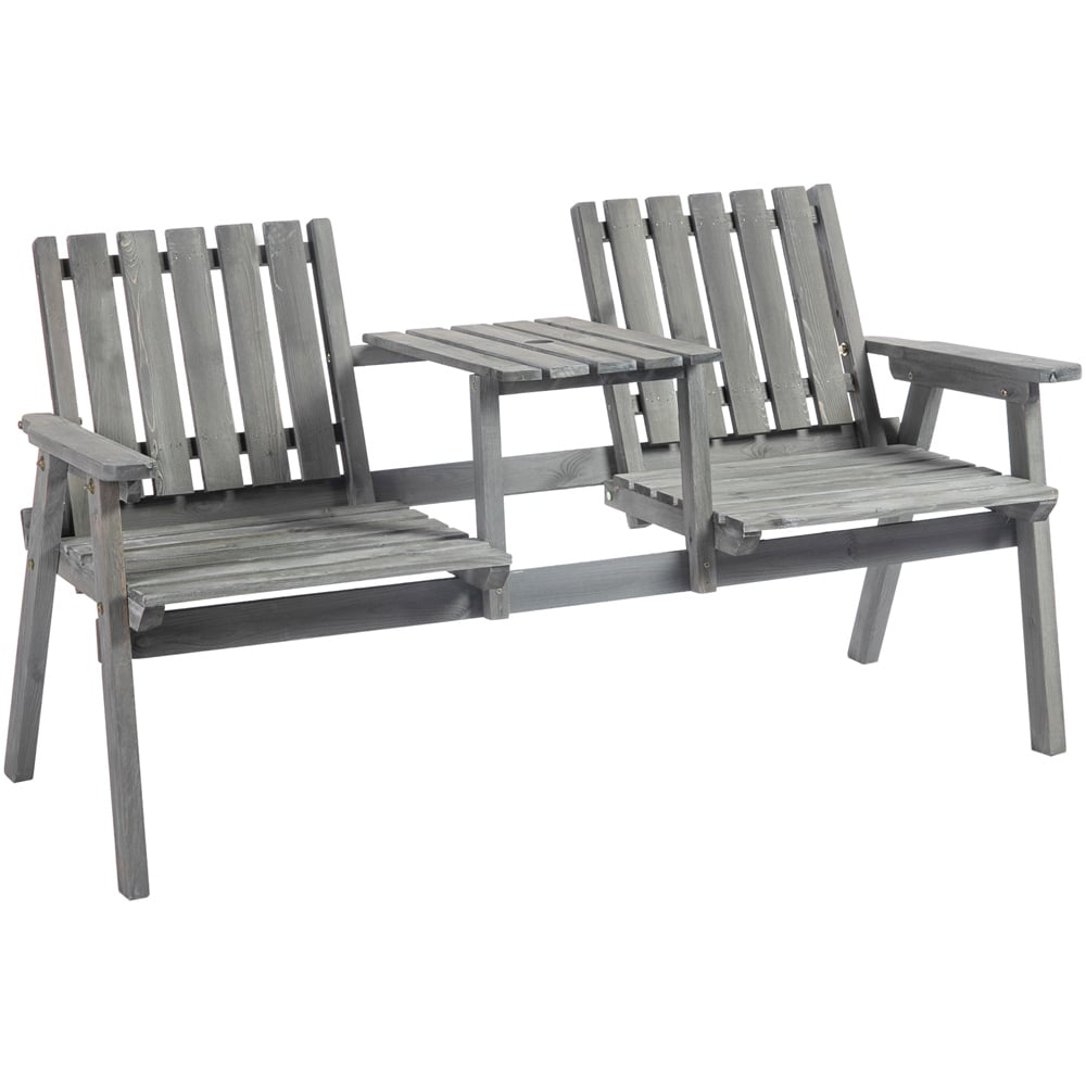 Outsunny Antique Grey Wooden Garden Companion Seat Image 2