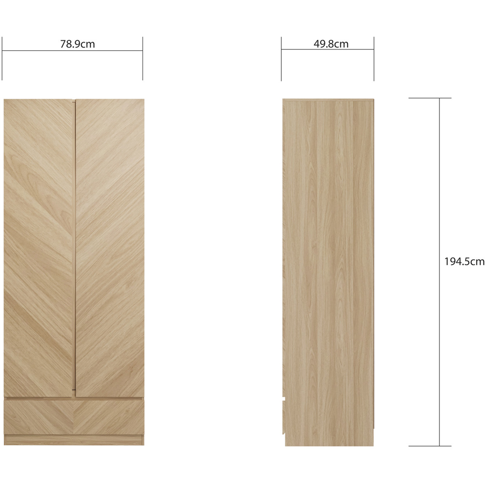GFW Catania 2 Door Single Drawer Euro Oak Wardrobe Image 7