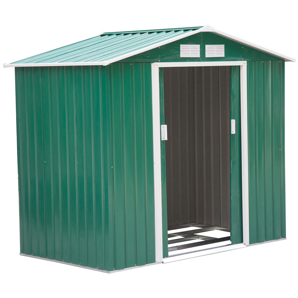 Outsunny 7 x 4ft Apex Double Sliding Door Metal Garden Shed Image 1