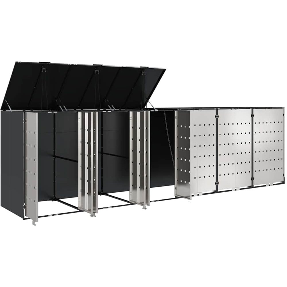 vidaXL Anthracite 6 Wheelie Bin Storage Shed with Stainless Steel Door Image 6