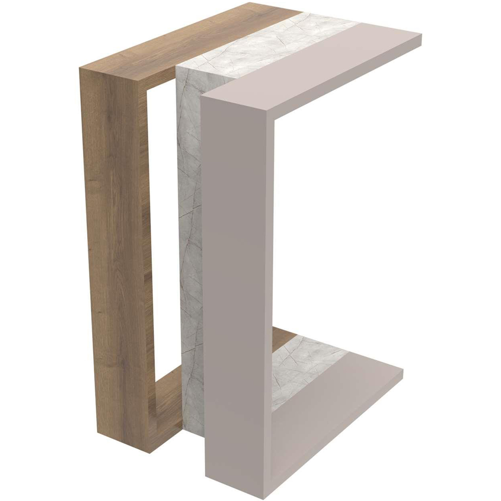Decortie Muju Mocha Grey Oak and Gold Marble Effect Modern C Shaped Side Table Image 3
