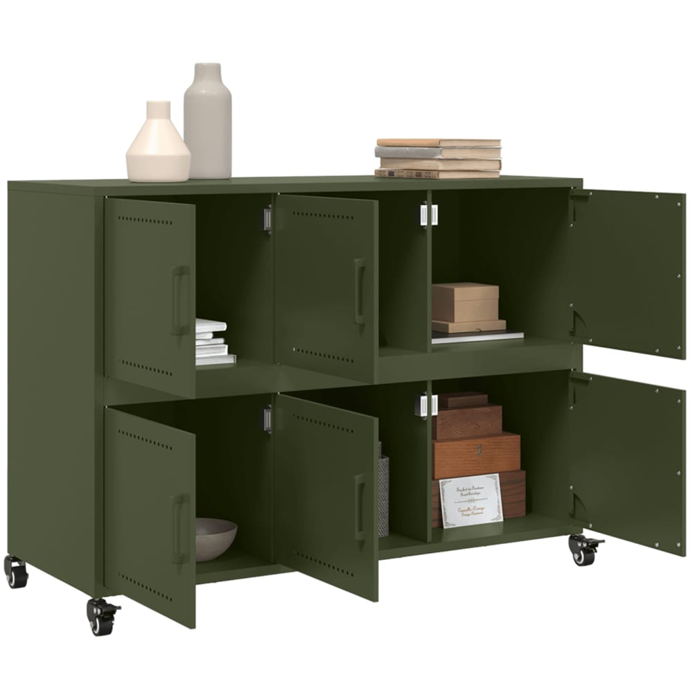vidaXL 6 Door Olive Green Metal Sideboard with Wheels Image 5