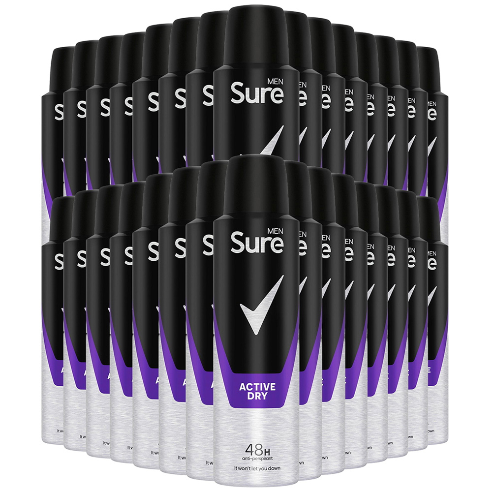 Sure Men 48H Protection Anti-Perspirant Active Dry Deodorant Spray 150ml 30 Pack Image 1