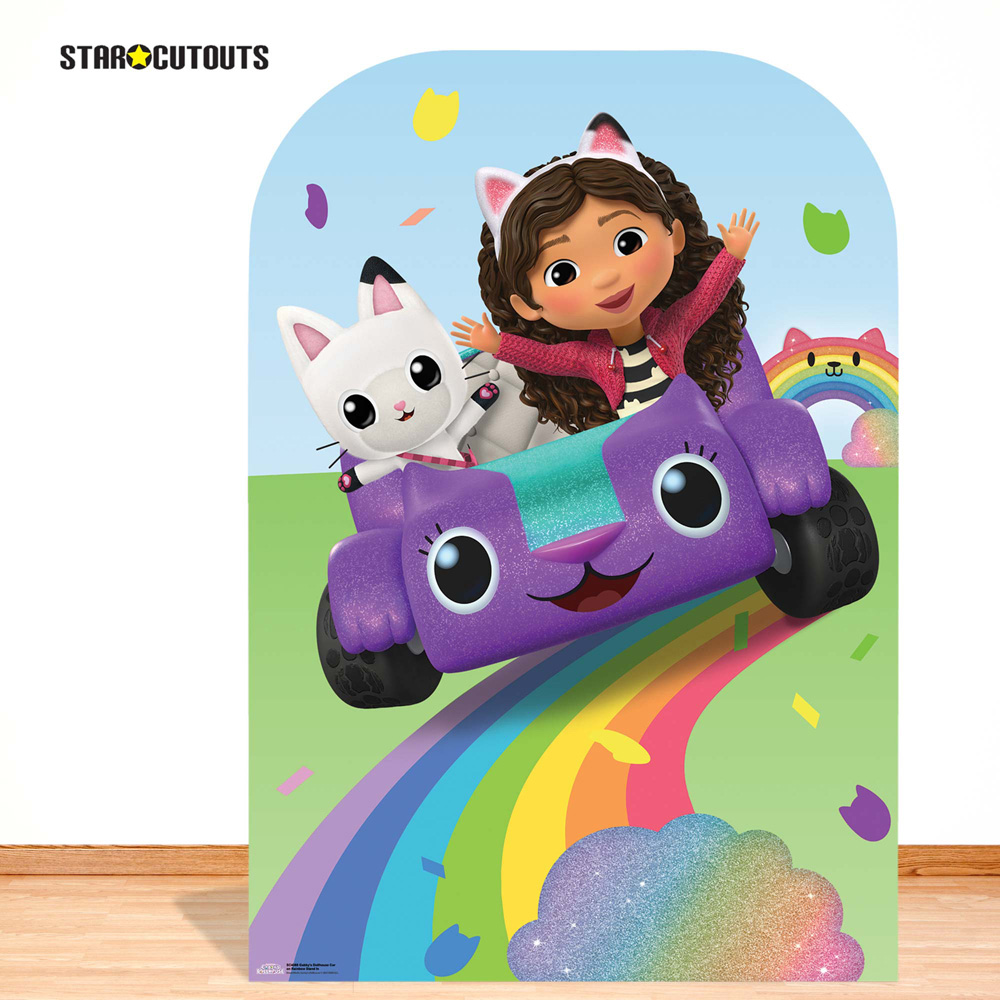 Star Cutouts Gabbys Dollhouse Car on Rainbow Stand In Cardboard Cutout 4.4ft Image 4