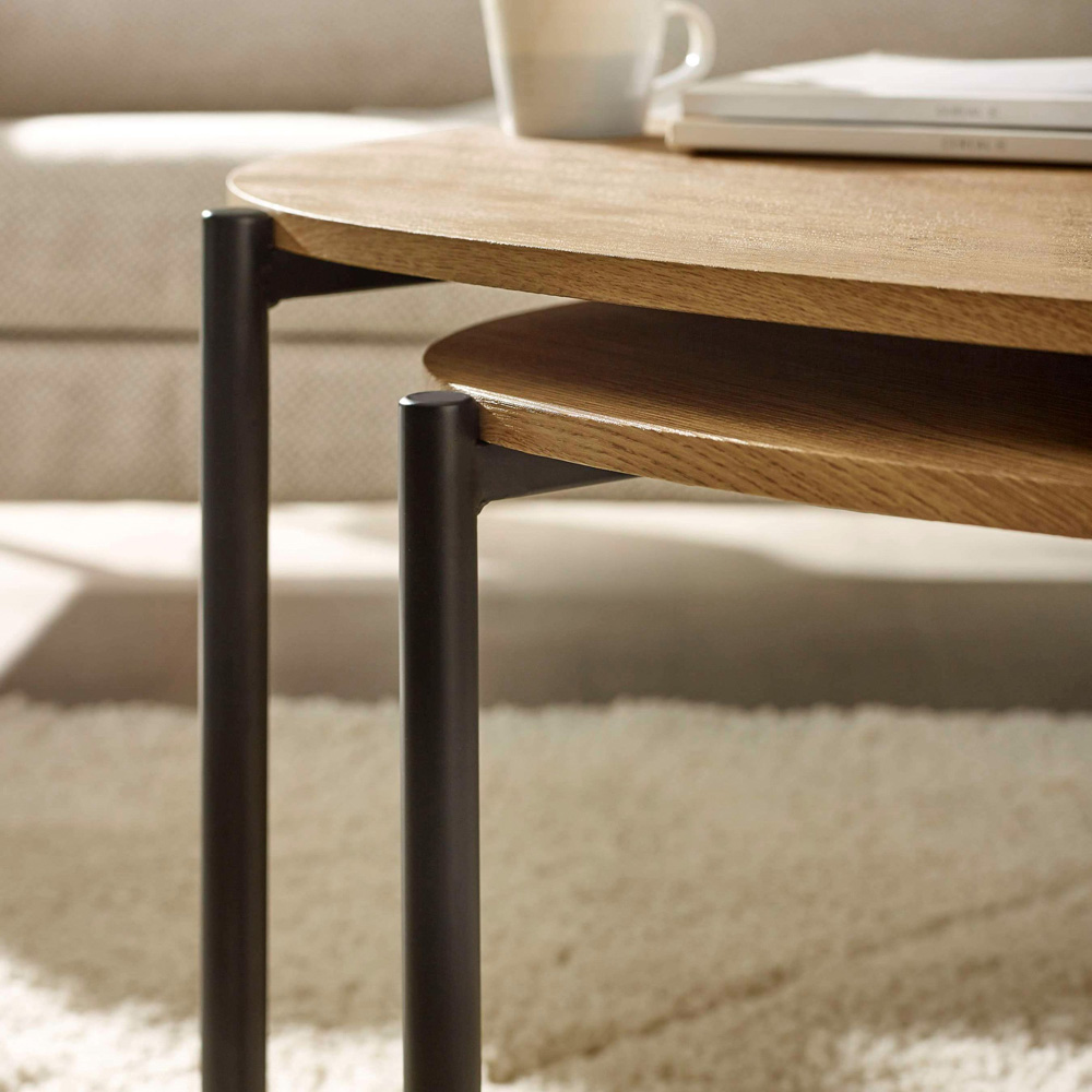 Julian Bowen Lorette Oak Effect Teardrop Nest of Tables Set of 2 Image 7