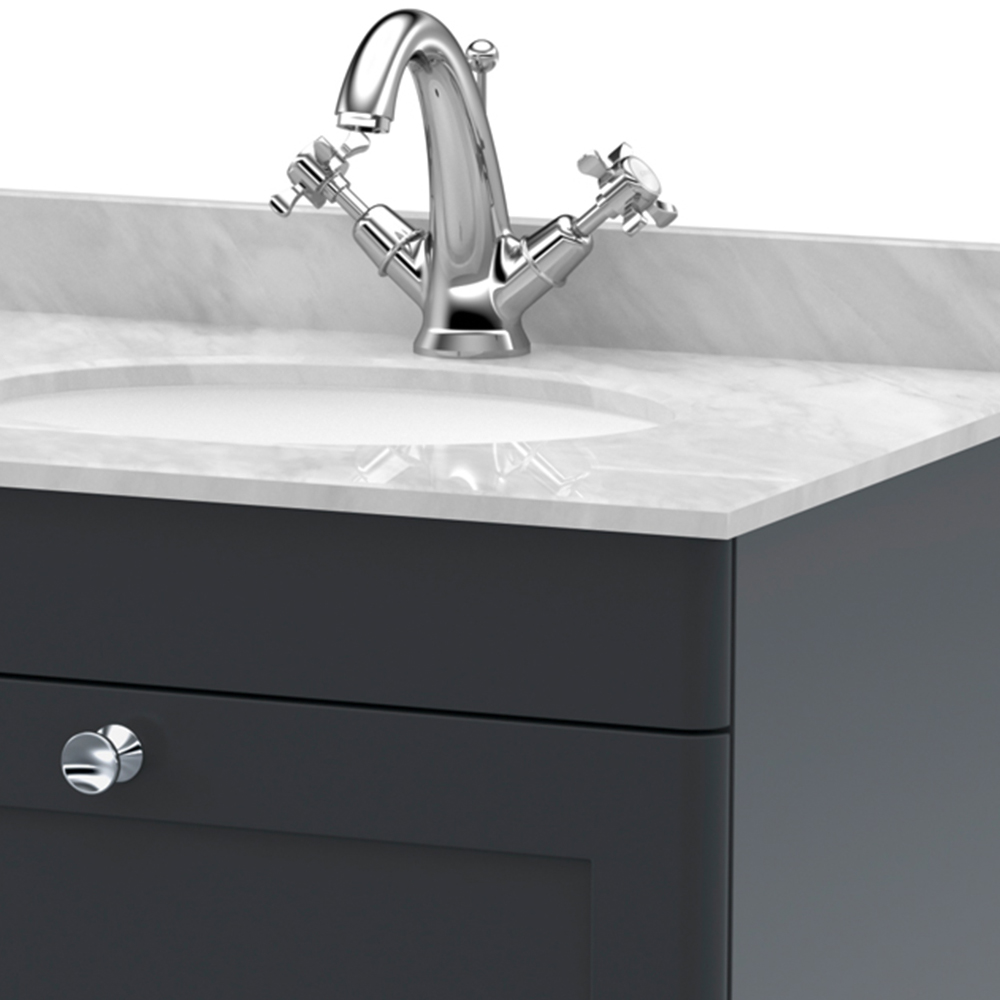 nuie Classique Single Drawer Soft Black and Grey Wall Hung Unit and 1 Tap Hole Marble Basin 600mm Image 2