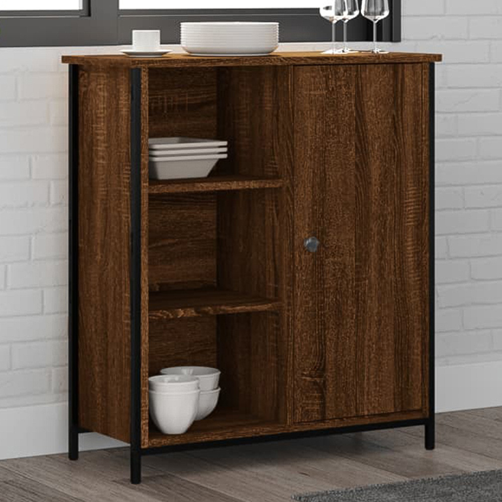 vidaXL Single Door 3 Open Shelf Brown Sideboard Image 1