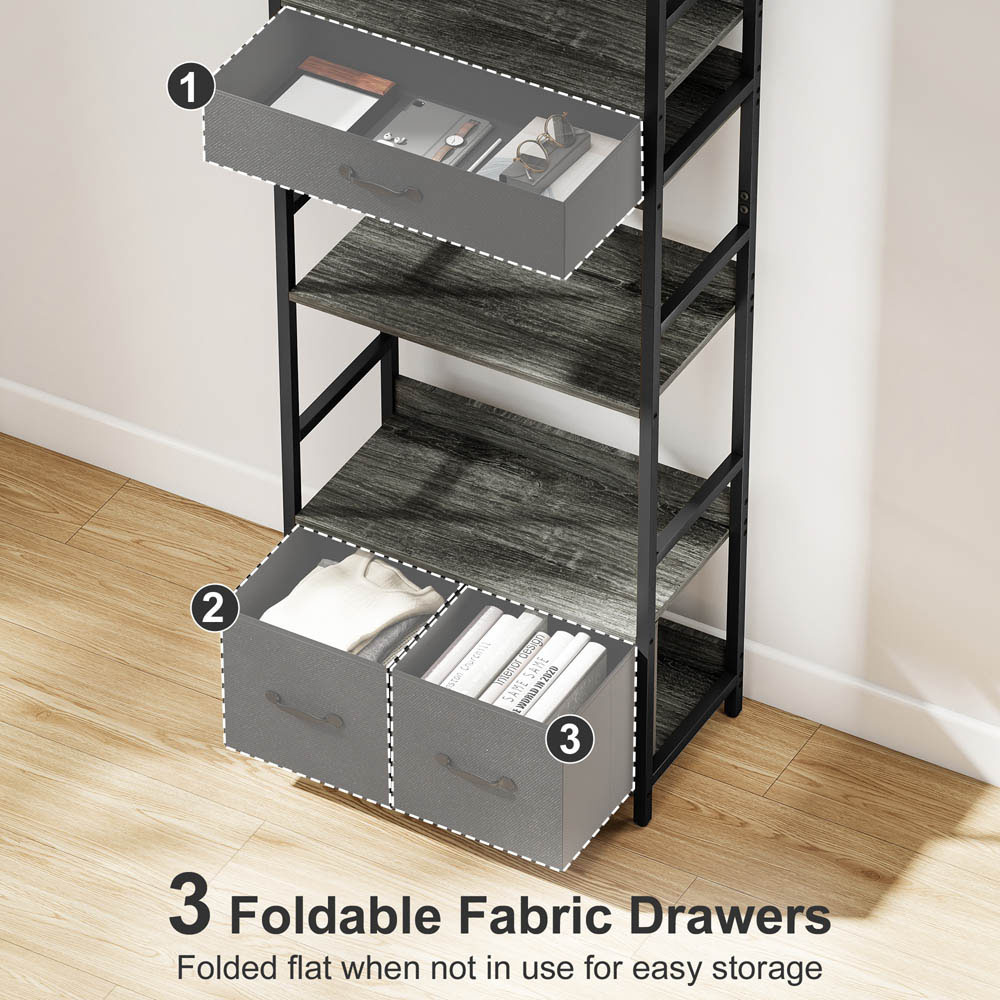 Portland 3 Fabric Drawer and 4 Shelf Grey Industrial Bookcase  Image 8