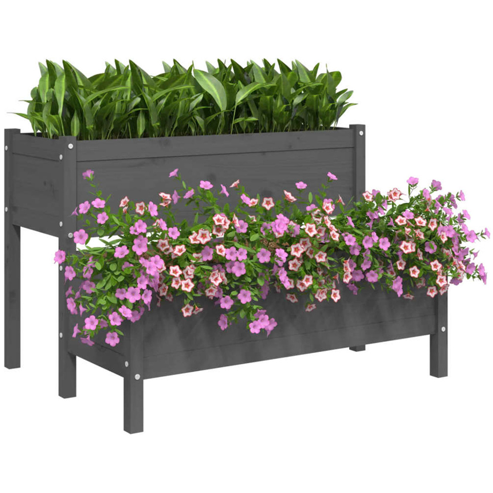 vidaXL 2-Tier Grey Wooden Raised Garden Planter 110 x 84 x 75cm Image 3