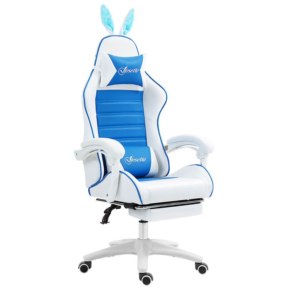 Portland Blue Racing Style Rabbit Ears Gaming Chair with Footrest Image 2
