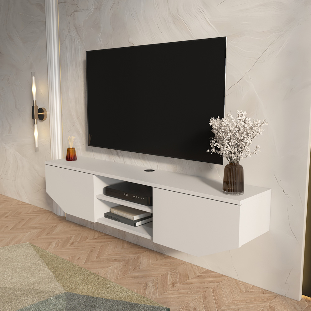Decorotika Hera 2 Door 2 Shelf Glossy White Wall Mounted TV Unit Image 6