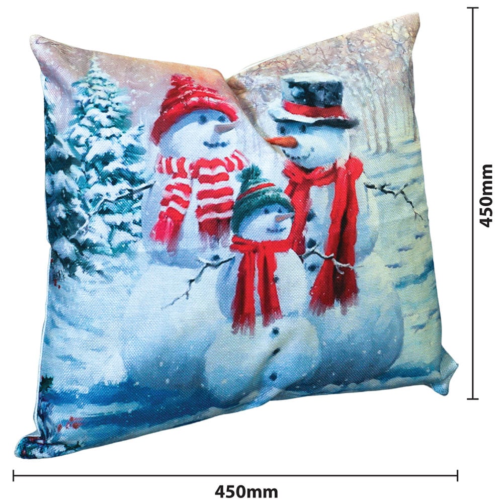 Xmas Haus Christmas-Themed Snowman Family Design Cushion 45 x 45cm Image 3