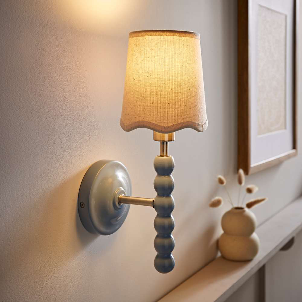ValueLights Scallop Shade Powder Blue Bobbin LED Wall Light with Bulb Image 3