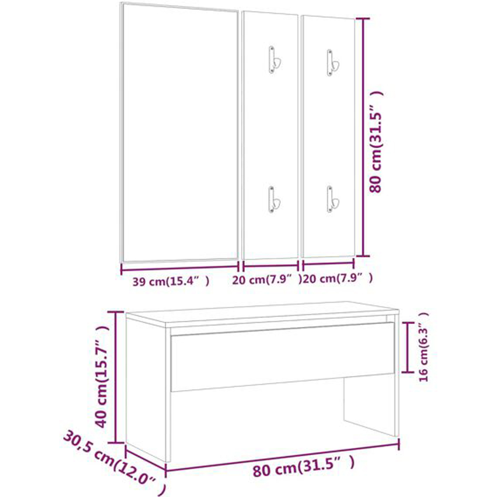 vidaXL White 3 Piece Hallway Furniture Set Image 6