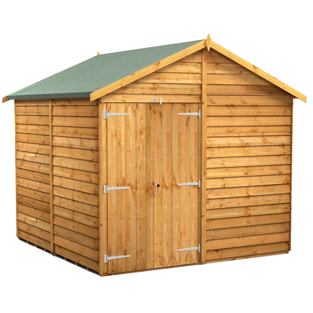 Power 8 x 8ft Overlap Apex Windowless Double Door Garden Shed Image 1