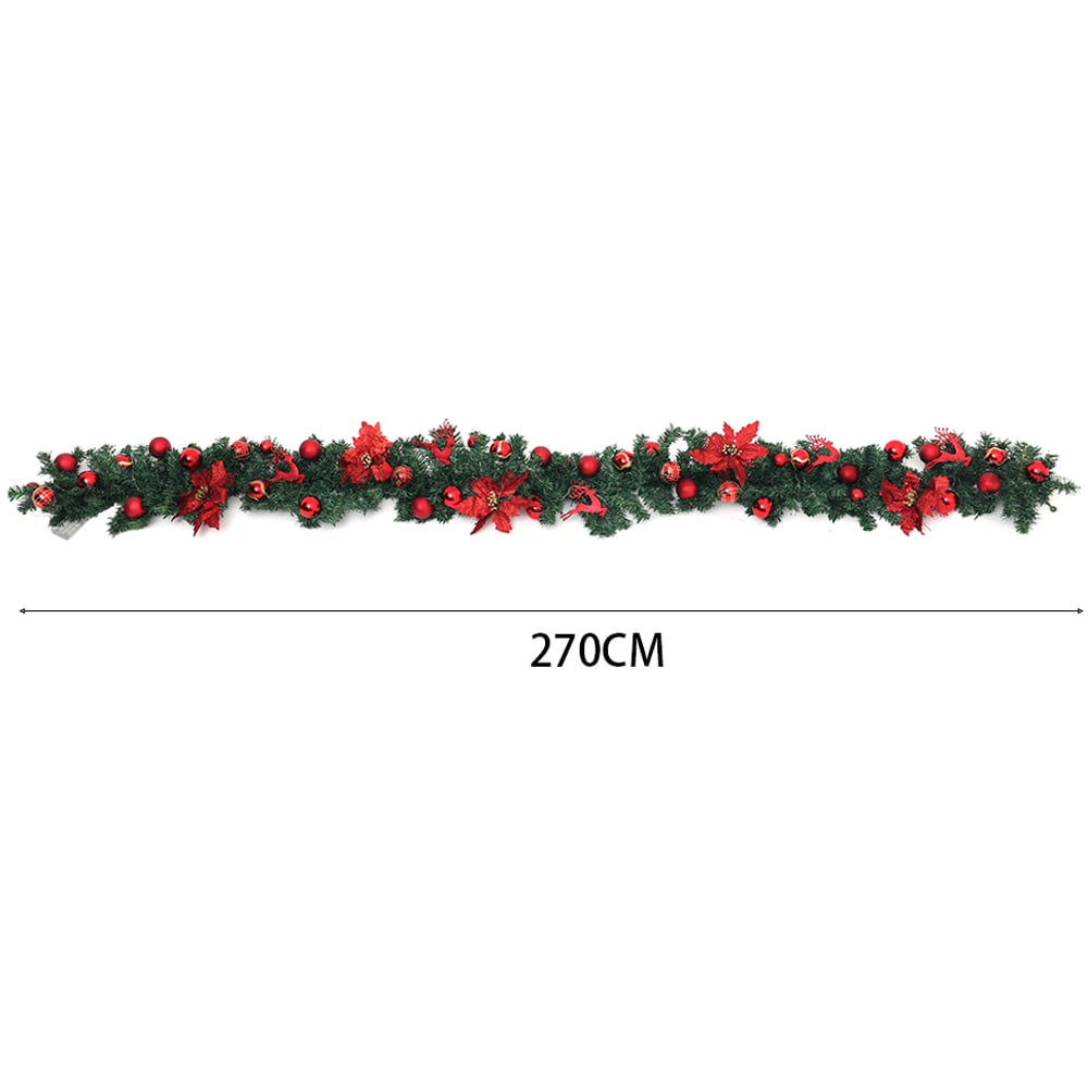 Living and Home Christmas Garland with Red Baubles Stag and Poinsettias 270cm Image 9
