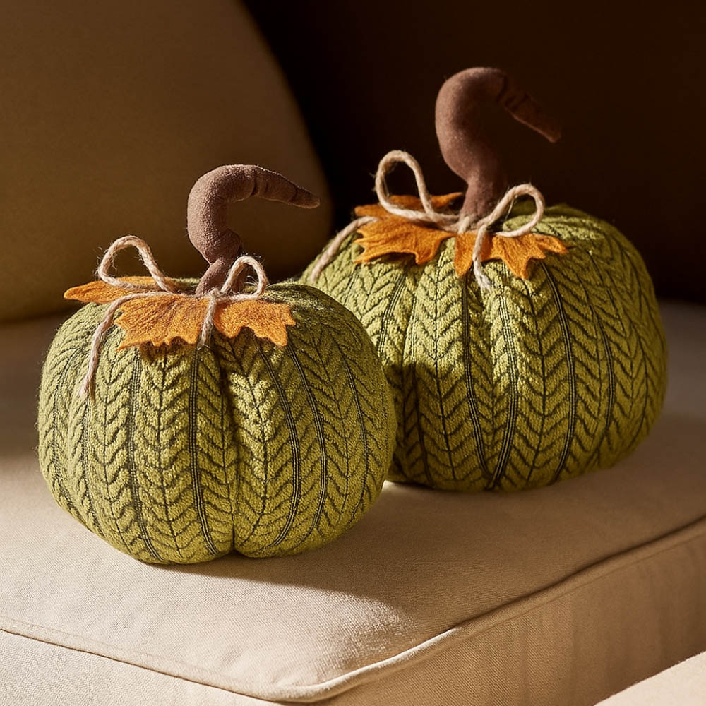 Garden Mile Green Plush Pumpkin Halloween Decoration Set 16cm 2 Pack Image 2